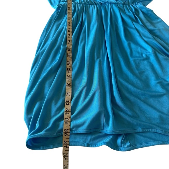 NWT BLACK HALO JILL WRAP STYLE RUCHED AQUA BLUE MINI DRESS SIZE LARGE - Picture 11 of 13